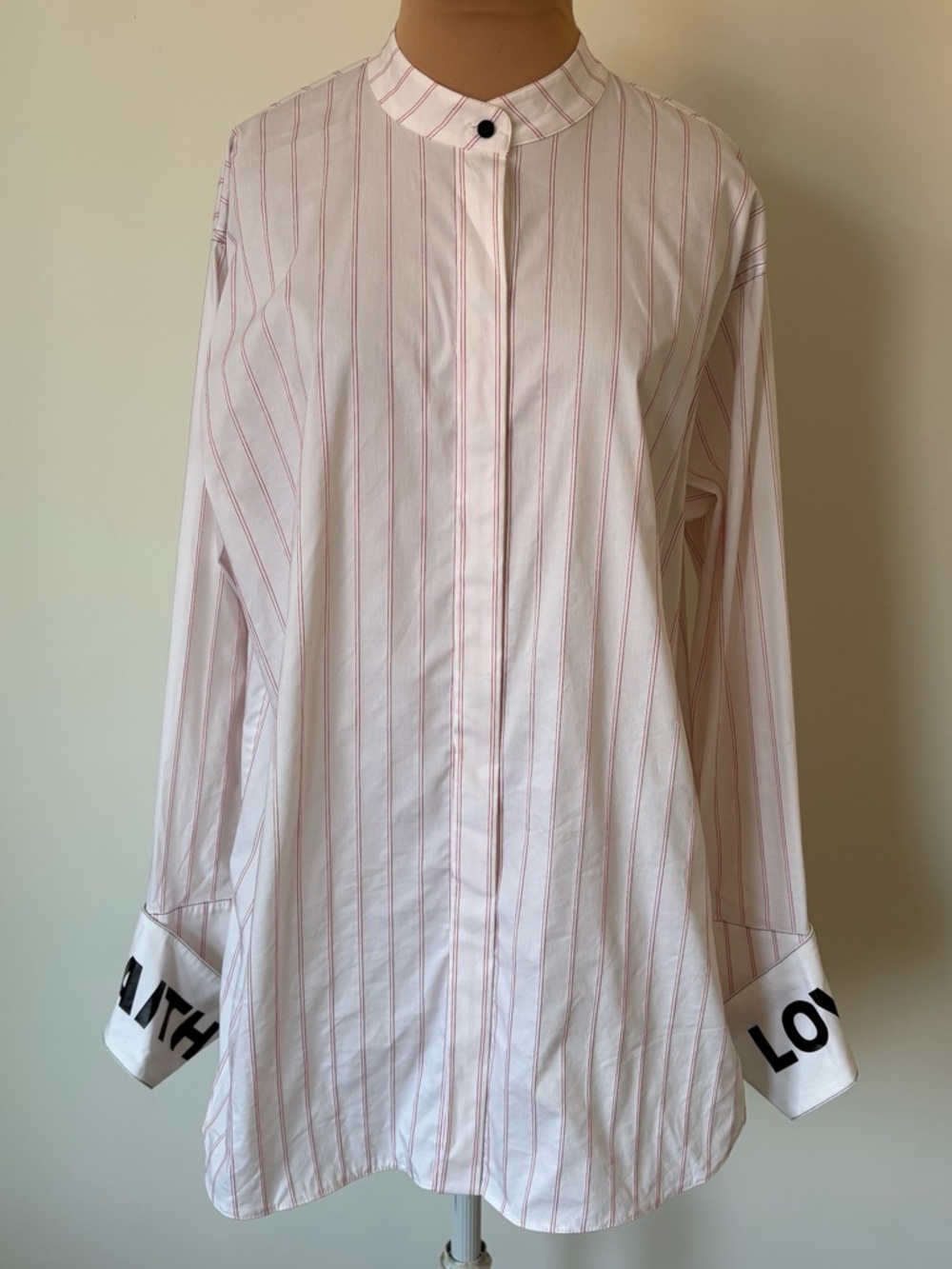 Dorothee Schumacher Love Faith Cuff Pin Stripe Mandarin Button Down Shirt Sz 3/M
